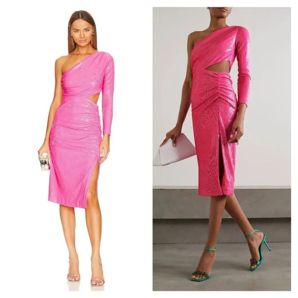 L'Agence Christie Pink Sequin One Shoulder Dress NWT $550 - Picture 1 of 11